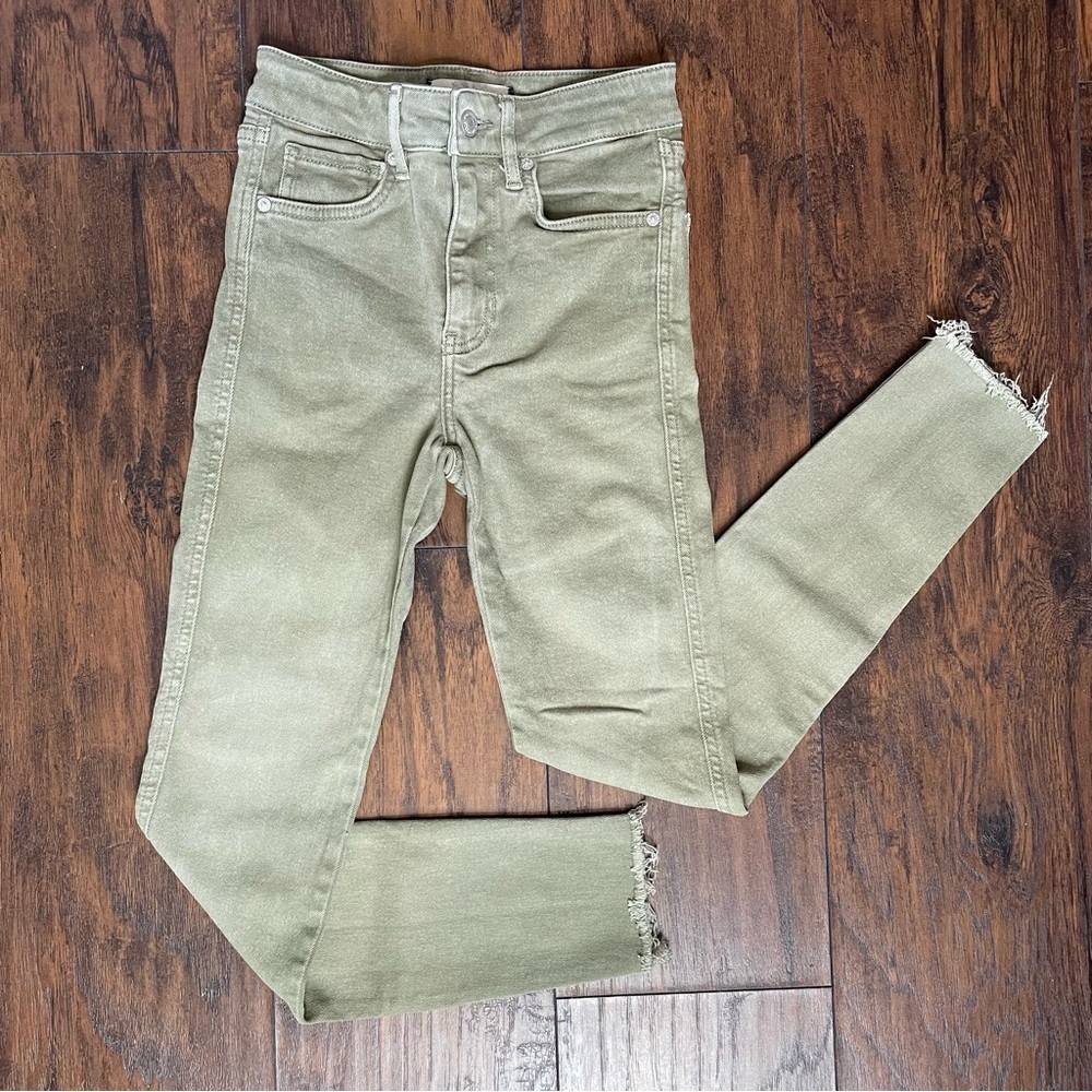 Free People Raw Hem Skinny Jeans Size 25 Olive Green